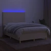 Lova su spyruoklėmis/čiužiniu/LED, kreminė, 140x200 cm, audinys