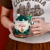 Magicvogel kalėdinis kavos puodelis 400 ml didelis kalėdinis puodelis animacinis 3d santa claus kavos puodelis kalėdinis puodelis su dangteliu ir šaukšteliu kūrybinė dovana arbatos puodelis (žalias)