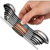Magnetinių matavimo šaukštų rinkinys, nerūdijančio plieno dvipusių matavimo šaukštų rinkinys, sujungiami arbatiniai šaukšteliai, valgomieji šaukštai sausiems ir skystiems ingredientams matuoti, 8 vnt.