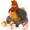 Makosas Morismos 37 cm aukščio didelis gaidys, minkštas žaislas Xxl, didelis kimštinis gaidys Xxl su 3 viščiukais kiaušinyje, chickenteddy pliušinis viščiukas krepšelyje, dovana vaikams