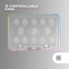 Mars Gaming Mnbc13 nešiojamojo kompiuterio stovas ir aušinimo pagrindas iki 17 colių nešiojamiesiems kompiuteriams, Argb apšvietimas 10 režimų, 13x ventiliatoriai su baltu Led, 8 padėčių reguliuojamas, Lcd ekranas, išmaniojo telefono stovas, baltas