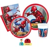 Marvel Žmogus-voras kova su nusikalstamumu vakarėlio rinkinys 24 asmenims (112 vienetų: 24 popierinės lėkštės, skersmuo 23 cm, 24 popierinės lėkštės, skersmuo 20 cm, 24 puodeliai 200 ml, 40 servetėlių 33 x 33 cm)