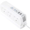 Masterplug itin tvirtas 6 lizdų maitinimo ilgiklis su jungikliu, apsauga nuo viršįtampių, 2 usb prievadais 3.1a, 2m, baltas, 18x7x6cm