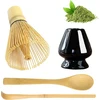 Matcha šluotelės 4 dalių rinkinys, Matcha šluotelė, Matcha žaliosios arbatos šluotelė, Matcha rinkinys pradedantiesiems, bambukinis šaukštas, bambukinis semtuvas, šluotelės laikiklis, skirtas namams, biurui ir arbatos kambariui, juodas