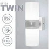 Maxkomfort St102a1-wh twin led lauko šviestuvas su judesio davikliu, baltas sieninis šviestuvas ip65
