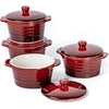 Maža troškintuvė 250 ml x 4, indai sufle su dangteliu - raudoni, kreminiai brûlée indeliai iš porceliano, sriubos puodeliai su rankena, desertinis dubenėlis sufle, keksiukams, bandelėms, fondantams ir vaisiams