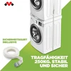 Meliconi Torre Evo L60 universalus džiovyklės ir skalbimo mašinos tarpinis rėmas, iš anksto surinktas su nuimamu mediniu pagrindu, įskaitant saugos diržą, apkrovos talpa 250 kg, baltas