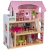 Melissa & Doug Medinis lėlių namelis Melisa su priedais, 3 aukštų, balkonas, baldai, rožinis