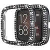 Miimall blizgantis dėklas su rhinestones, kietas pc apsauginis smūgiams atsparus įbrėžimams atsparus bling diamond bumper dėklas, skirtas Fitbit Versa 2 - juodas