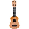 Mini ukulele žaislas vaikams, plastikinis gitaros žaislas, 4 stygos, muzikos instrumentas, realistiškas modelis, 25 x 9 x 2.7 cm, šviesiai ruda