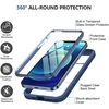 Miracase 360° dėklas, suderinamas su iphone 12/12 pro (6,1 colio), viso korpuso apsauginis dėklas su įmontuota stiklo ekrano apsauga, mobiliojo telefono dėklas, atsparus smūgiams, mėlynas