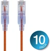 Monoprice Slimrun Cat6a Ethernet Patch kabelis - interneto tinklo laidas - Rj45, 550mhz, Utp, grynas varinis laidas, 10g, 30awg, 2.13m, oranžinis, 10 vnt.