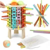 Montessori žaislas nuo 3 metų - medinis stalo žaidimas su 30 spalvingų medinių pagaliukų, kauliukų žaidimas matematikai ir smulkiajai motorikai lavinti, edukacinis žaislas vaikams nuo 3, 4, 5, 6 metų - puikus žaidimas kelionėms