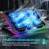 Moojay rgb aušintuvas nešiojamam kompiuteriui, skirtas naudoti ant stalo ir ant kelių, 8 aukščio reguliavimo padėtys, 8 tylūs ventiliatoriai + mobiliojo telefono stovas, skirtas 15,6–17,3 colių nešiojamiesiems kompiuteriams – mėlyna led lemputė