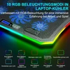 Moojay rgb aušintuvas nešiojamam kompiuteriui, skirtas naudoti ant stalo ir ant kelių, 8 aukščio reguliavimo padėtys, 8 tylūs ventiliatoriai + mobiliojo telefono stovas, skirtas 15,6–17,3 colių nešiojamiesiems kompiuteriams – mėlyna led lemputė