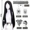 Morticia Addams perukas, 6 perukų rinkinys, ilgi juodi moteriški, ilgas juodas perukas, tiesus juodas perukas, ilgas juodas tiesus perukas, ilgas gotikinis perukas (70 cm), karnavalo cosplay vakarėliui