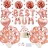 Motinos dienos dekoravimo balionai, rožinio aukso vakarėlio dekoracijos su užrašu 'best Mum', žvaigždės ir širdies foliniai balionai, konfeti balionai, popieriniai papuošalai, skirti moterų gimtadienio vakarėlio aksesuarams
