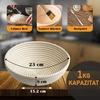 Msaks24 premium rauginimo krepšelių rinkinys tobulam duonos kepimui – apvalus duonos rauginimo krepšelis 23 cm iš rotango, lininis užvalkalas, šepetėlis, duonos šakutė ir kepėjo peilis, raugo duonos krepšelis