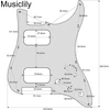 Musiclily Pro 11 skylių St gitaros pickguard'as Hh su apvaliu kampu 2 neuždengtiems humbucker'iams 2 potis mini jungiklių išpjovos Fender Squier Strat stiliaus elektrinei gitarai, 3 sluoksnių mėtų žalumo