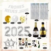 Naujųjų metų išvakarių dekoracija 2025 xxl, naujųjų metų dekoracija, "happy New Year" girlianda, 2025 folinis balionas, rekvizitai nuotraukoms, blizgučių užuolaida, auksiniai ir balti balionai naujųjų metų išvakarių 2025 vakarėlio dekoracijai sidabro spal