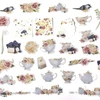 Navy Peony Classy Tea Party lipdukai (31 vnt.) | mėlyni maisto ir gėlių lipdukai vandens buteliams | mieli lipdukai scrapbooking'ui ir dienoraščiams | vandeniui atsparūs lipdukai nešiojamiems kompiuteriams