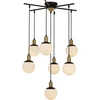 Opviq modernus sietynas su metaliniu korpusu ir stikliniu gaubtu, 110 cm aukščio, 70 cm skersmens, 7 x E27 Max 40 W, juodas, baltas ir bronzinis, Glam & Industrial dizainas
