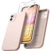 Ornarto dėklas, suderinamas su iphone 11, su 2 x ekrano apsaugomis skysto silikono gelio gumos dėklas [kvadratinis kraštas] [visapusiška apsauga] smūgiams atsparus mobiliojo telefono dėklas, skirtas iphone 11 rožių pudros