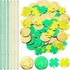 Otuuz St. Patrick's dienos stalo dekoracijos, 100 vienetų plastikinių dobilų, sėkmės monetos, 20g dobilų konfeti, konfeti dekoracija, 6 vienetai auksinių žalių perlų karolių, sėkmės monetos airiškiems vakarėlių maišeliams