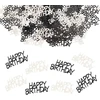 Parpix "happy Birthday" konfeti, dideli, 5 x 2,3 cm, 100 vnt., stalo dekoracija gimtadieniui, juodi sidabriniai, "happy Birthday" stalo dekoracija, blizgantys konfeti gimtadienio dekoracija, serpentinai gimtadieniui