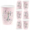 Party Deco Popieriniai gimtadienio puodeliai Happy Birthday rožiniai 220ml 6vnt