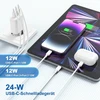 Pd24w iphone įkroviklis, 3 prievadų usb c greitasis įkroviklis, 24 w iphone įkroviklis, usb c maitinimo kištuko adapteris su lightning įkrovimo laidu, 2 m, suderinamas su iphone 14 pro max/13/12/11/airpods