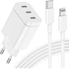Pd24w iphone įkroviklis, 3 prievadų usb c greitasis įkroviklis, 24 w iphone įkroviklis, usb c maitinimo kištuko adapteris su lightning įkrovimo laidu, 2 m, suderinamas su iphone 14 pro max/13/12/11/airpods