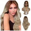 Perukas blond ombre banguoti, atrodantys kaip natūralūs, ilgi, rudi