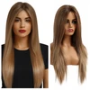 Perukas Lace Front ilgi tiesūs plaukai atrodantys blondinės ir rudos spalvos