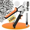Philtool profesionalus replių rinkinys su 500 kilpomis (skersmuo 10 mm), replės kilpoms tentams ir audiniams, magnetinis kilpų presas pagamintas iš anglinio plieno, skylmušio replių rinkinys odai, diržui