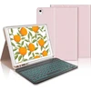 Pink Ipad klaviatūra su dėklu (9-osios/8-osios/7-osios kartos), magnetinė nuimama 7 spalvų apšvietimo Qwertz, skirta Ipad 10.2", Air 3 ir Pro 10.5, Sakura Rožinė