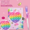 Pop dienoraštis mergaitėms su užraktu ir nematoma dvigubo galo rašikliu, 19 x 13.5 cm, 80 linijuotų lapų, loving heart pop fidget dienoraštis vaikams, slaptas užrašų knygelės ir rašiklio rinkinys, dovanos mergaitėms