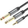 Posugear 3.5 mm lizdas į dvigubą 6.35 mm mono y garso kabelį nailono pynimo 6.35 mm lizdo kištukas į 3.5 mm lizdo garso skirstytuvo kabelį skaitmeninės sąsajos instrumento kabelis pilkas