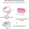 Potte Plus daugiafunkcinis puodukas: kelioninis puodukas, tualeto reduktorius ir namų puodukas su minkštu papildymo paketu ir 10 vienkartinių įdėklų (šviesiai rožinis)