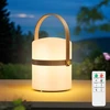 Powerbeauty led lauko stalo lempa belaidė su bambuko nešimo rankena 8 spalvų baterijomis maitinama stalo lempa reguliuojamo ryškumo su nuotoliniu valdymu ip44 kempingui sodui balkonui terasai