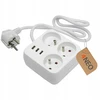 Prailginimo laidas su 3 Usb ir 3 lizdais, 2m, baltas