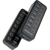 Premiumcord Superspeed Usb šakotuvas, 7x Usb Type A, Usb 3.2 Gen 1 5gbps, prievadų jungiklis, Hot-lug, Led, juodas, kabelio ilgis 1 m