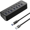 Premiumcord Superspeed Usb šakotuvas, 7x Usb Type A, Usb 3.2 Gen 1 5gbps, prievadų jungiklis, Hot-lug, Led, juodas, kabelio ilgis 1 m