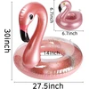 Pripučiamas flamingas baseinui su gėrimų laikikliu rinkinys, elegantiškas vinilinis plaukiojantis žaislas su blizgučiais, vandens poilsio gultas su plaukiojančiais padėkliukais vaikams, 2 vnt.