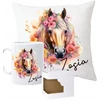 Puodelis + pagalvė su arkliu spalvingas boho arklys + bet koks vardas