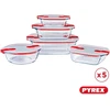 Pyrex® - Cook & Heat - 5 stiklinių indų rinkinys su hermetiškais dangteliais, tinkamas naudoti mikrobangų krosnelėje, be Bpa