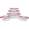 Pyrex® - Cook & Heat - 5 stiklinių indų rinkinys su hermetiškais dangteliais, tinkamas naudoti mikrobangų krosnelėje, be Bpa