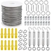 Qimei-shop vielinis trosas 30 m 2 mm nerūdijančio plieno kabelis su kilpomis sodo viela su dengtu M5 trosų įtempikliu Turnbuckle vielinio тросо gnybtu pakabinamai užuolaidų virvei skalbinių virvei
