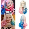 Quinn moteriškas cosplay perukas, kostiuminis perukas, rožinis mėlynas kostiuminis perukas karnavalui, Helovinui, išgalvotiems drabužiams ir puošniems drabužiams