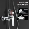 Rainsworth dušo sistema su chromo detalėmis, lietaus dušas su žalvario detalėmis, 25 cm lietaus dušas, 3 srovių tipų dušo galvutė, pilnas dušo komplektas, dušo rinkinys
